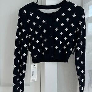 SMFK Black and White Patterned Cropped Cardigan